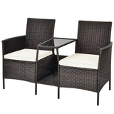 Sofá de mimbre de ratán para patio con cojines, sofá de dos plazas y mesa de vidrio