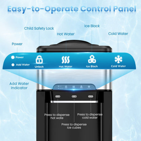 Dispensador de agua 3 en 1 con máquina de hielo y ajustes de temperatura