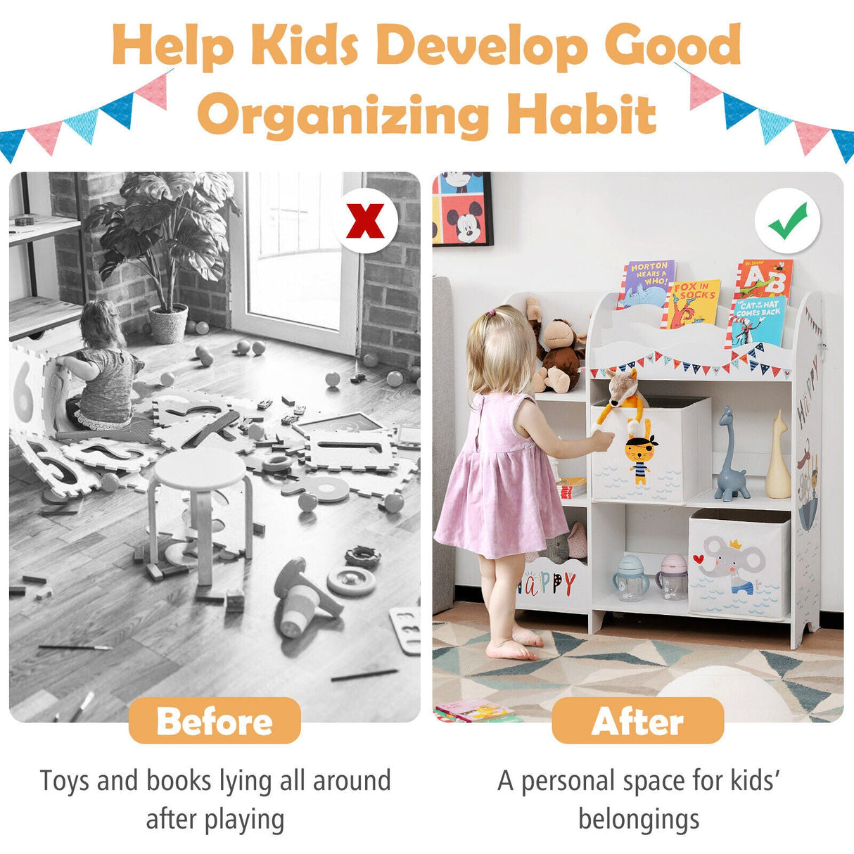 Mueble Organizador de Madera para Niños con Contenedores