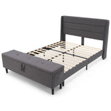 Full/Queen Size Upholstered Platform Bed Frame with Storage Ottoman