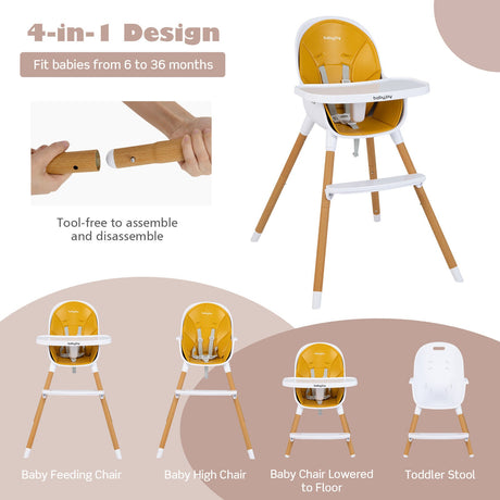 Silla alta convertible 4 en 1 para bebés, silla de alimentación infantil con bandeja ajustable