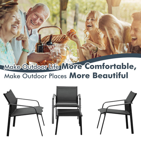 Juego de muebles de patio de 4 piezas con sofás biplaza con reposabrazos y mesa de vidrio para terraza