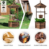 Pozo de los deseos rústico de madera con cubo colgante ajustable – Marrón