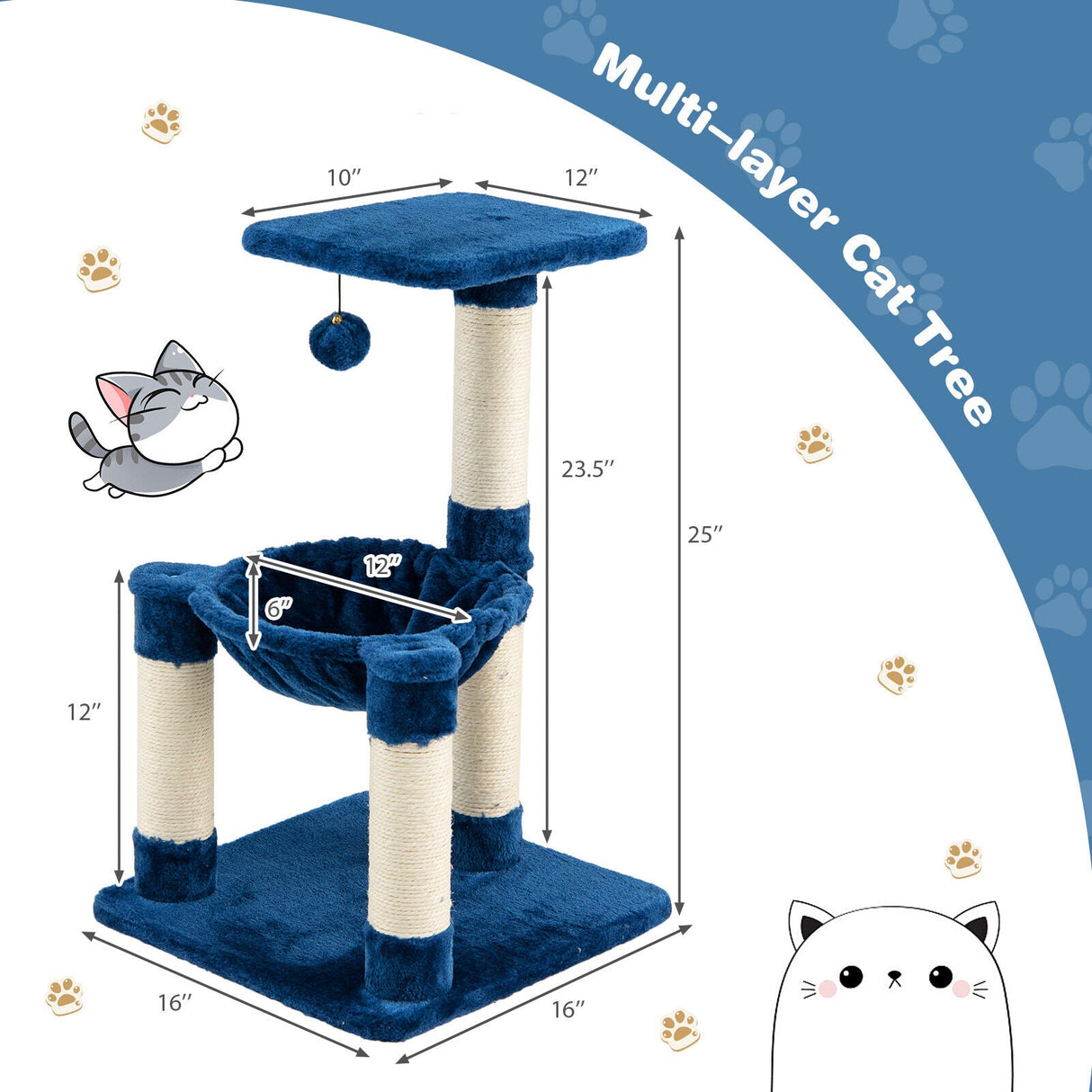 Árbol rascador multinivel con postes rascadores y hamaca para gatos