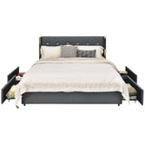 Base de cama tapizada tamaño matrimonial/queen con 4 cajones de almacenamiento