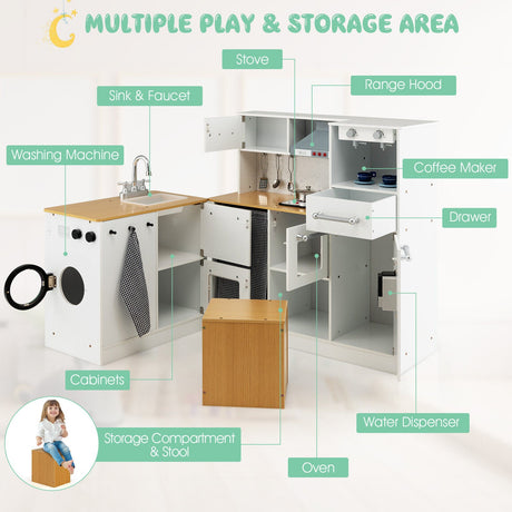 Juego de cocina infantil de madera de 2 piezas con luz y sonido