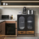 Aparador Industrial de Cocina con Puertas de Vidrio Templado - Negro