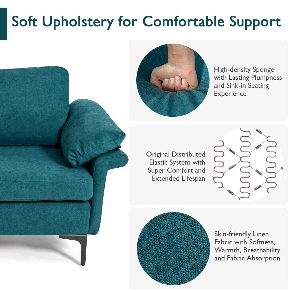 Sillón moderno de tela con muelles distribuidos originales y cojines en los reposabrazos