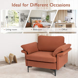 Sillón moderno de tela con muelles distribuidos originales y cojines en los reposabrazos