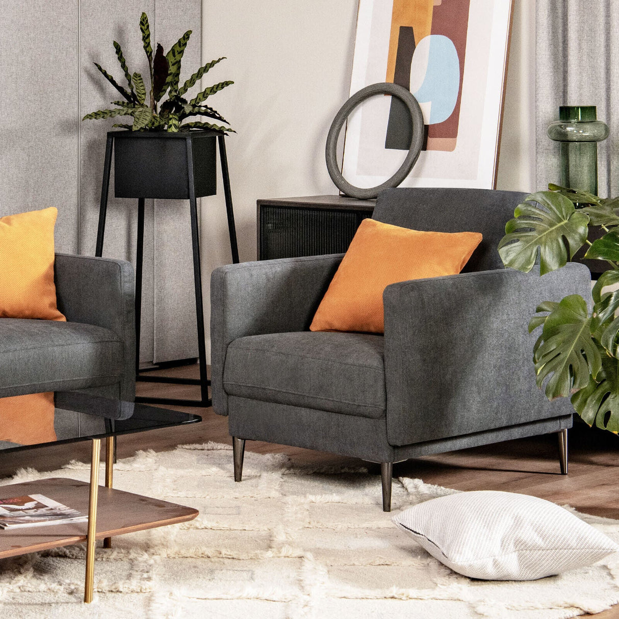 Sillón decorativo moderno tapizado con cojín de respaldo extraíble