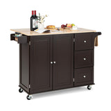Kitchen Island Trolley Cart Wood with Drop-Leaf Tabletop and Storage Cabinet