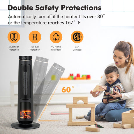Calentador de espacio de 1500W PTC de calentamiento rápido para uso en interiores - Negro