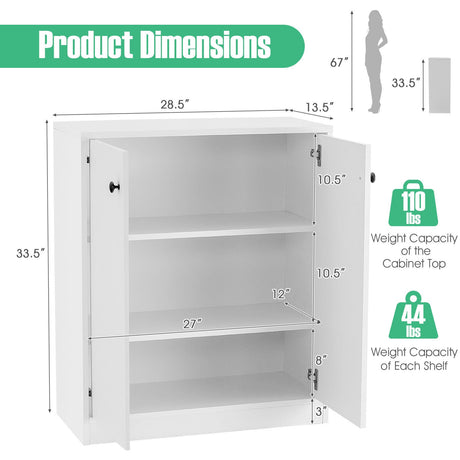Mueble Bajo de Almacenamiento de 2 Puertas con Estante de 3 Niveles - Blanco