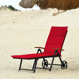 Tumbona plegable de mimbre para patio con ruedas - Roja