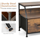 Dresser TV Stand with 2 Folding Fabric Drawers and Open Shelves-Rustic Brown