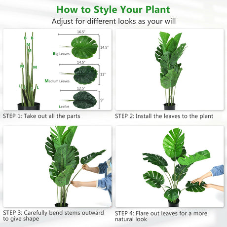 Árbol Artificial de Monstera Deliciosa de 4 Pies con 10 Hojas de Diferentes Tamaños