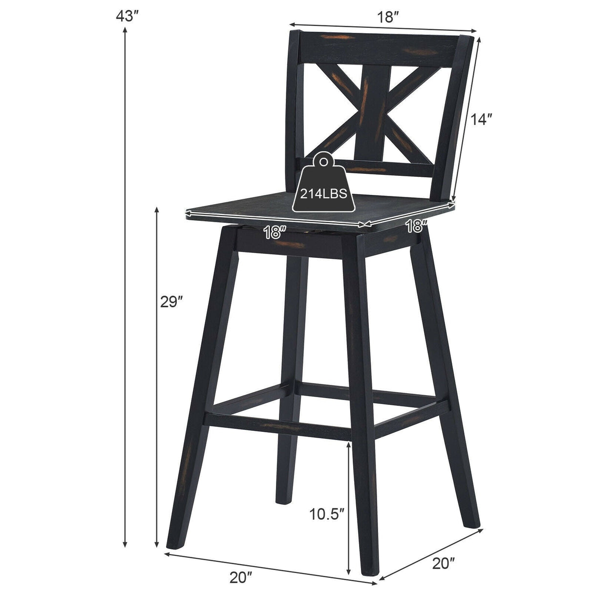 Set of 2 360-Degree Swivel Bar Stools for Home Restaurant