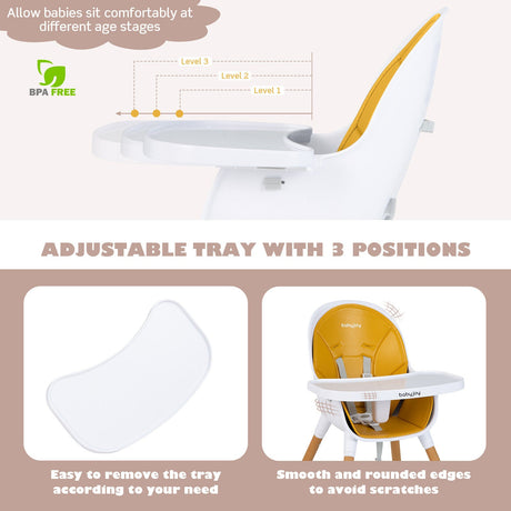 Silla alta convertible 4 en 1 para bebés, silla de alimentación infantil con bandeja ajustable