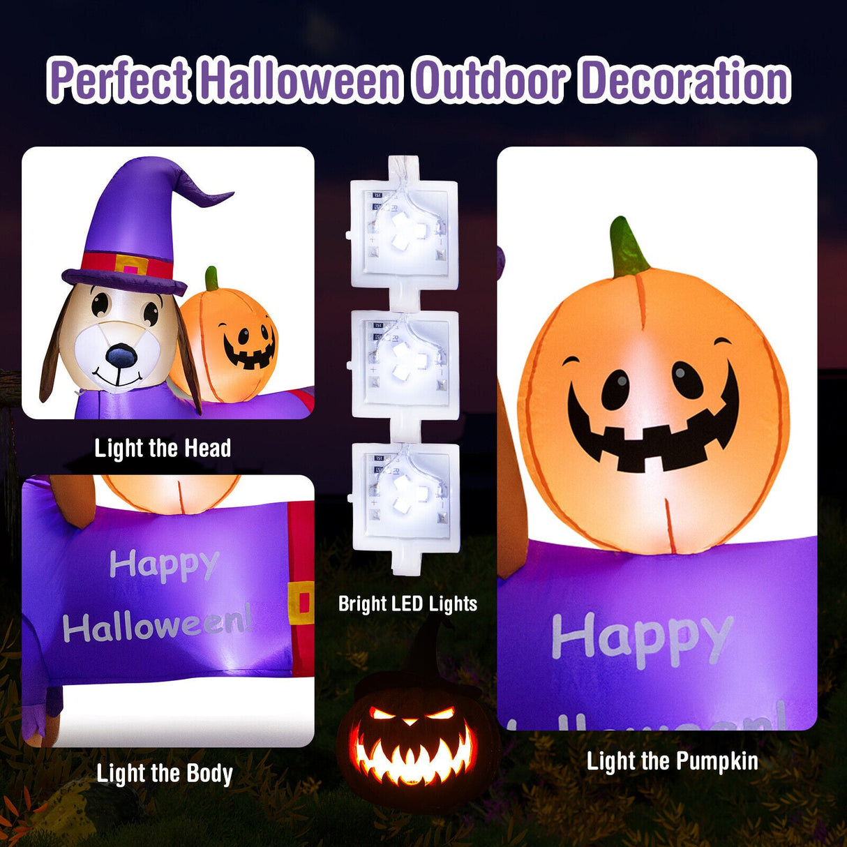 Dachshund inflable de Halloween de 5 pies de largo con calabaza