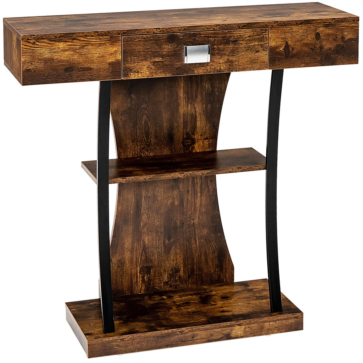 Mesa Consola con Cajón y Estantes de 2 Niveles para Entrada/Sala de Estar