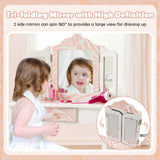 Tocador Infantil 2 en 1 con Espejo Triple Plegable - Rosa