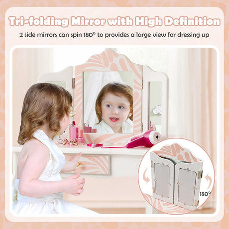 Tocador Infantil 2 en 1 con Espejo Triple Plegable - Rosa