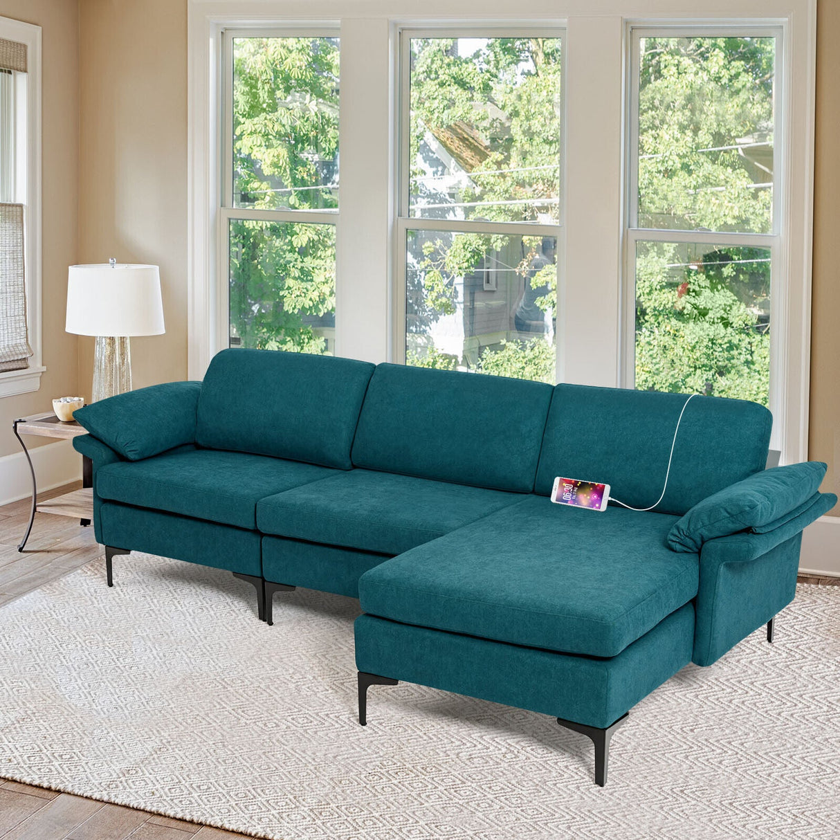 Sofá seccional modular extra grande en forma de L con chaise reversible para 4-5 personas
