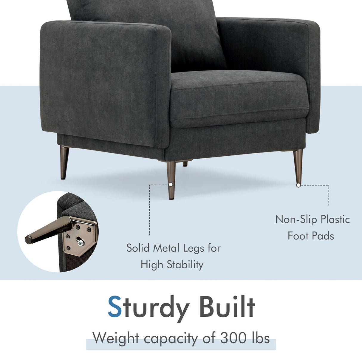 Sillón decorativo moderno tapizado con cojín de respaldo extraíble