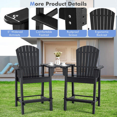 2 sillas Adirondack altas de HDPE con bandeja central de conexión