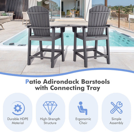 2 sillas Adirondack altas de HDPE con bandeja central de conexión