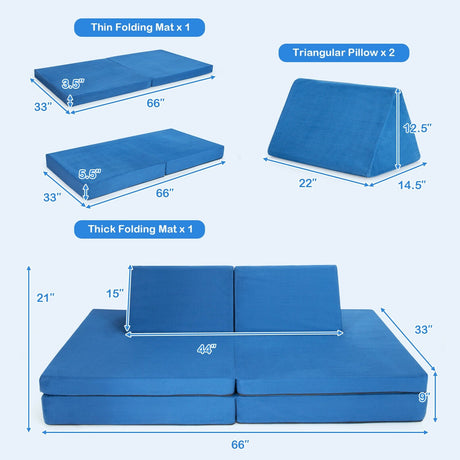 4 Pieces Convertible Kids Couch Set with 2 Folding Mats-Yellow