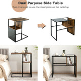Mesa auxiliar reversible de 2 niveles en forma de C con estante de madera para sala de estar - Marrón