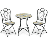 2-Pieces Mosaic Folding Bistro Chairs with Ceramic Tiles Seat