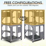 Outdoor Cat House Enclosures on Wheels Kitten Cages with Resting Box-Gray