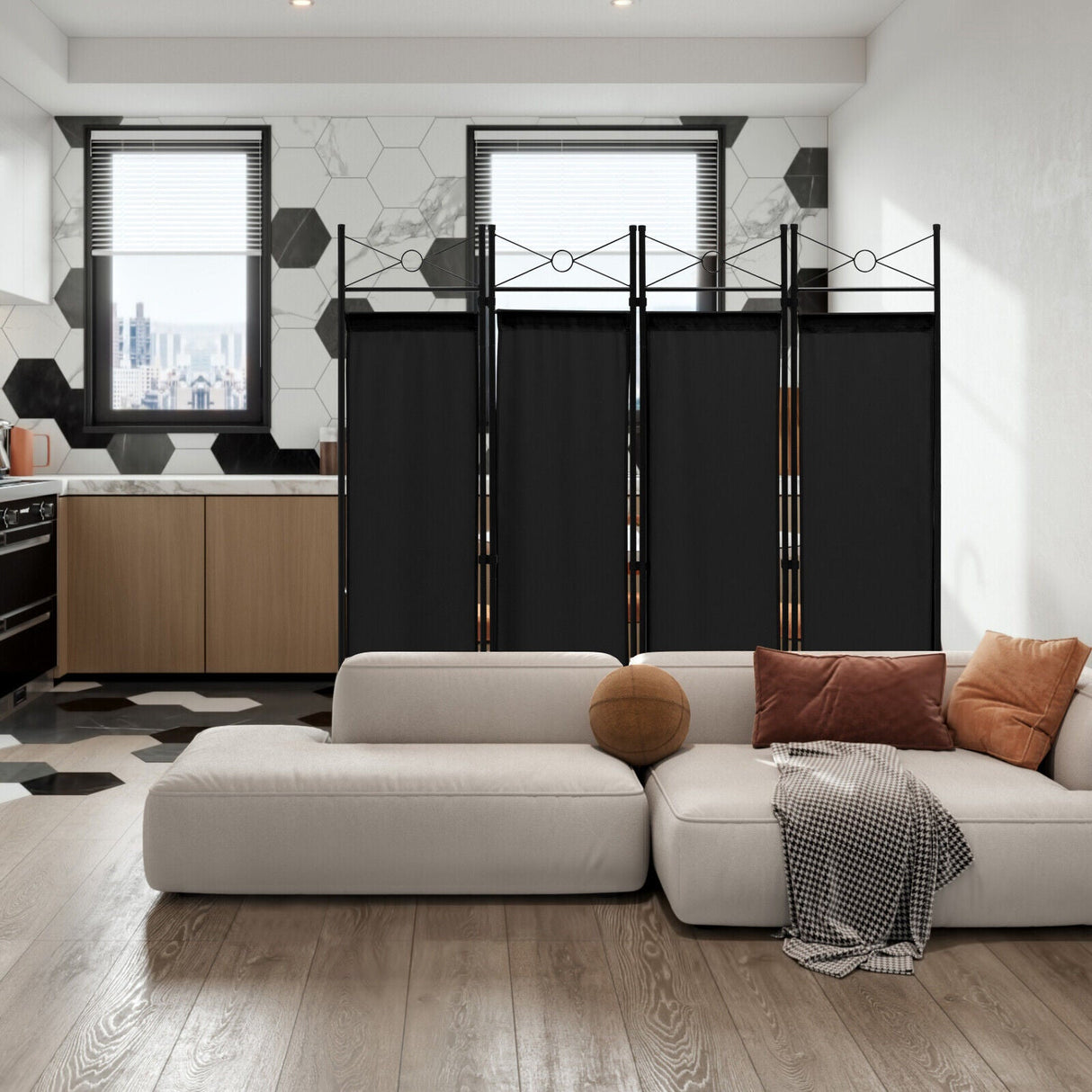Divisor de habitación plegable independiente de 6 pies con 4 paneles