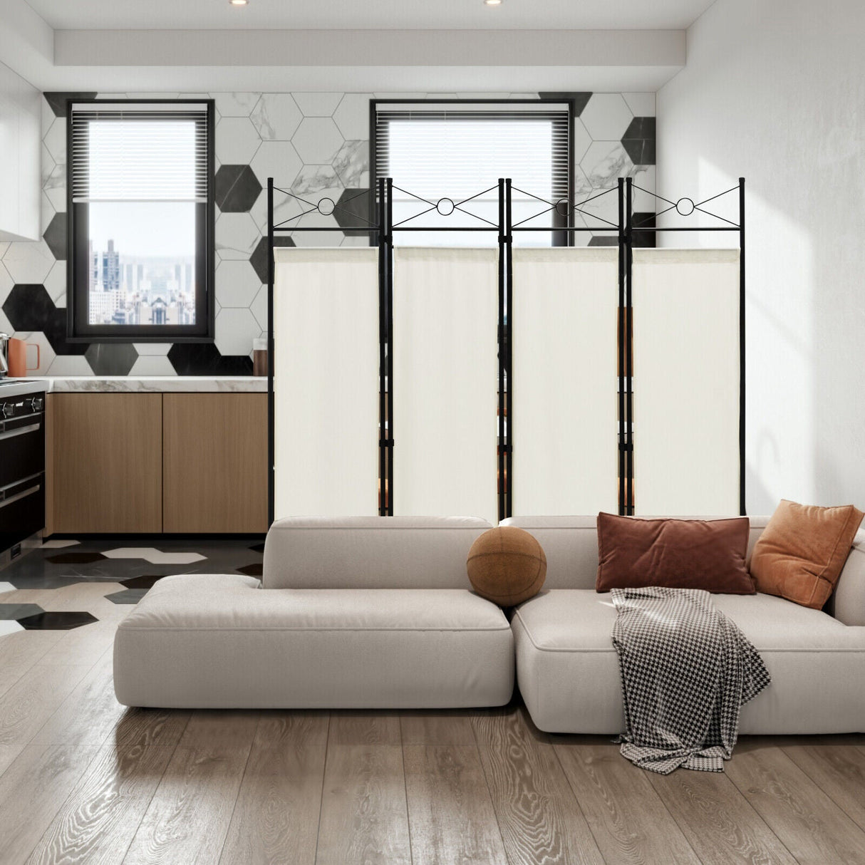 Divisor de habitación plegable independiente de 6 pies con 4 paneles