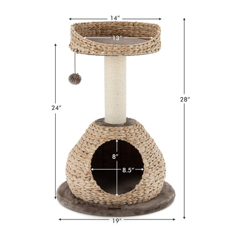Torre para gatos artesanal de 28 pulgadas con plataforma de salto