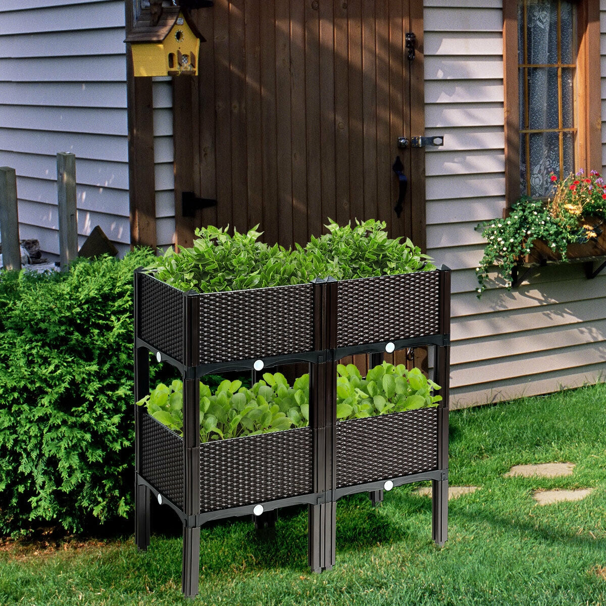 Juego de 4 jardineras elevadas para flores, verduras y hierbas