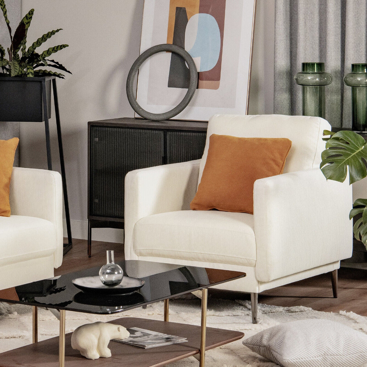 Sillón decorativo moderno tapizado con cojín de respaldo extraíble