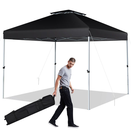 Carpa Cenador Pop-up de 2 Niveles de 3 x 3 metros con Bolsa de Transporte con Ruedas - Negro