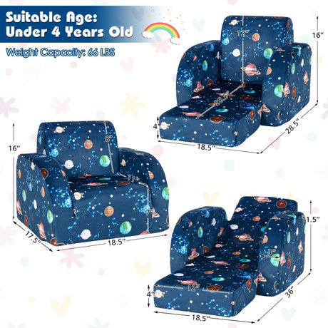 Sofá cama convertible 3 en 1 para niños, silla abatible, tumbona para niños pequeños