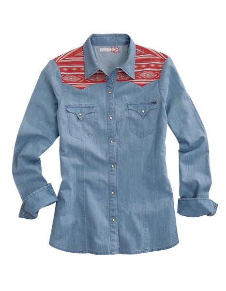 Camisa vaquera para mujer Tin Haul con canesú azteca (azul)