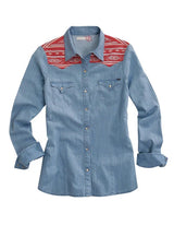 Camisa vaquera para mujer Tin Haul con canesú azteca (azul)