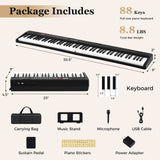 Teclado de piano plegable de 88 teclas, portátil, semipesado, eléctrico, negro