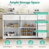 Aparador de bufé de 59" con barra de café moderna y mesa consola - Blanco