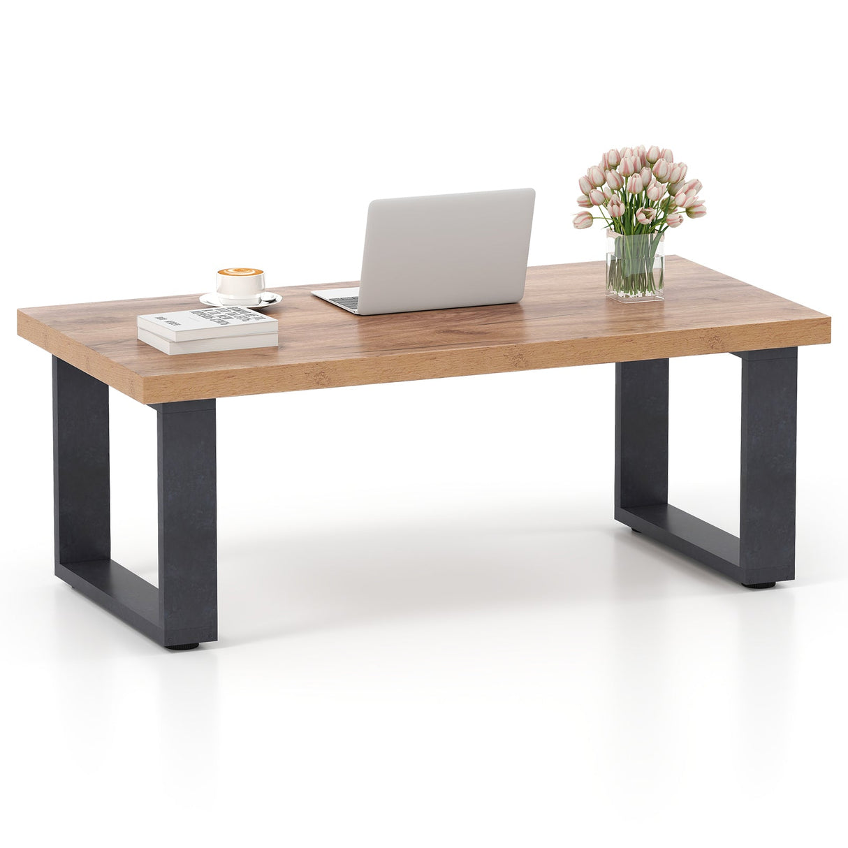 Mesa de centro rústica estilo granja de 47 pulgadas con tablero engrosado y textura de madera natural - Roble