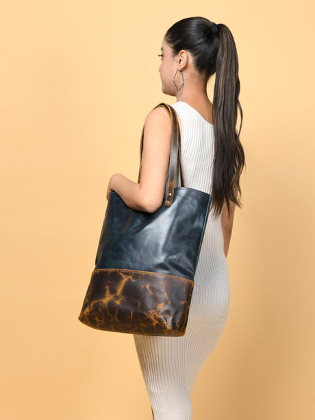 Bolso tote de cuero azul para mujer
