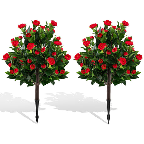 Árbol Artificial de Camelias de 31 Pulgadas, Juego de 2, Árboles de Flores Falsas - Verde