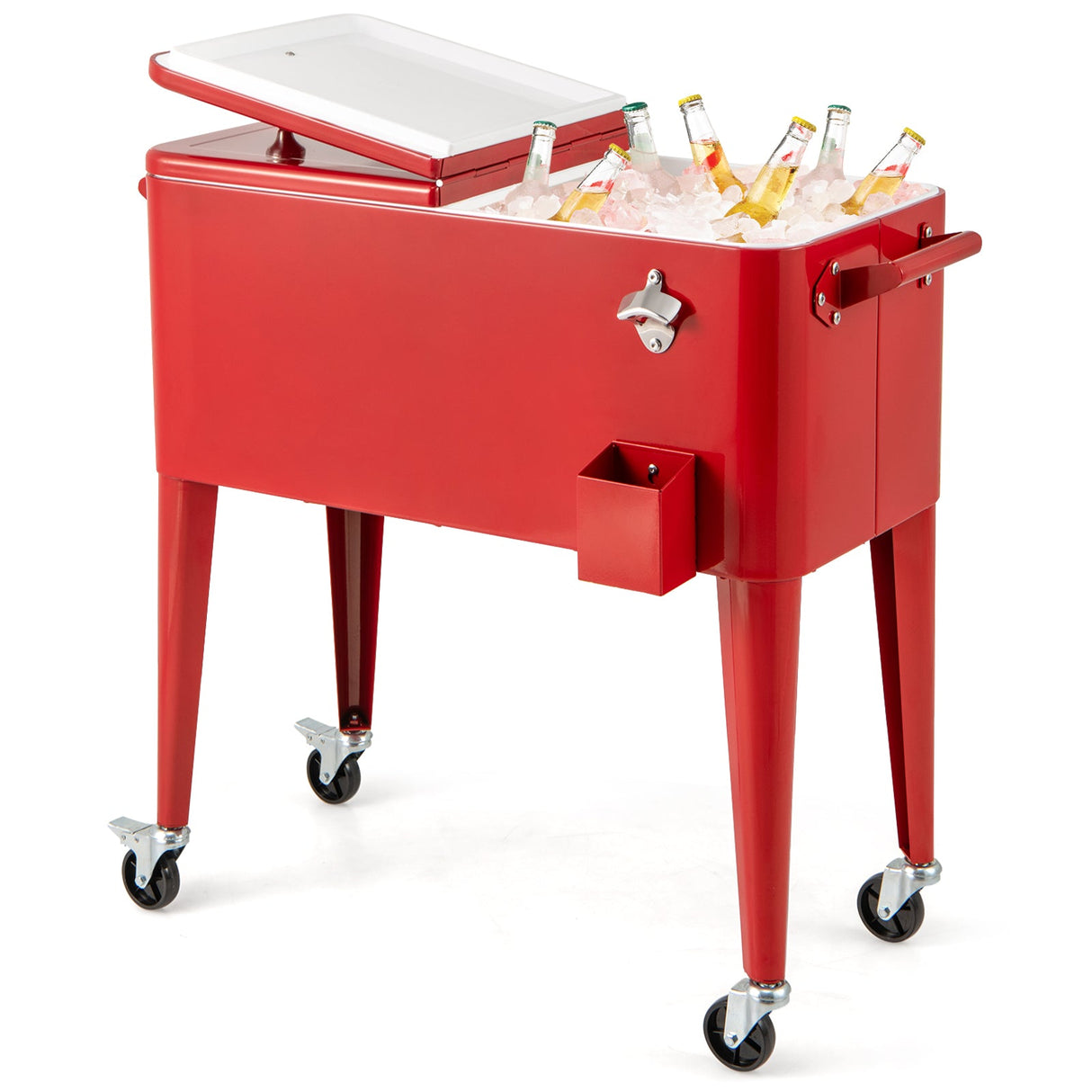 Carrito enfriador portátil rojo para patio exterior