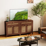 Mueble aparador con puertas de ratán y cajón - Marrón